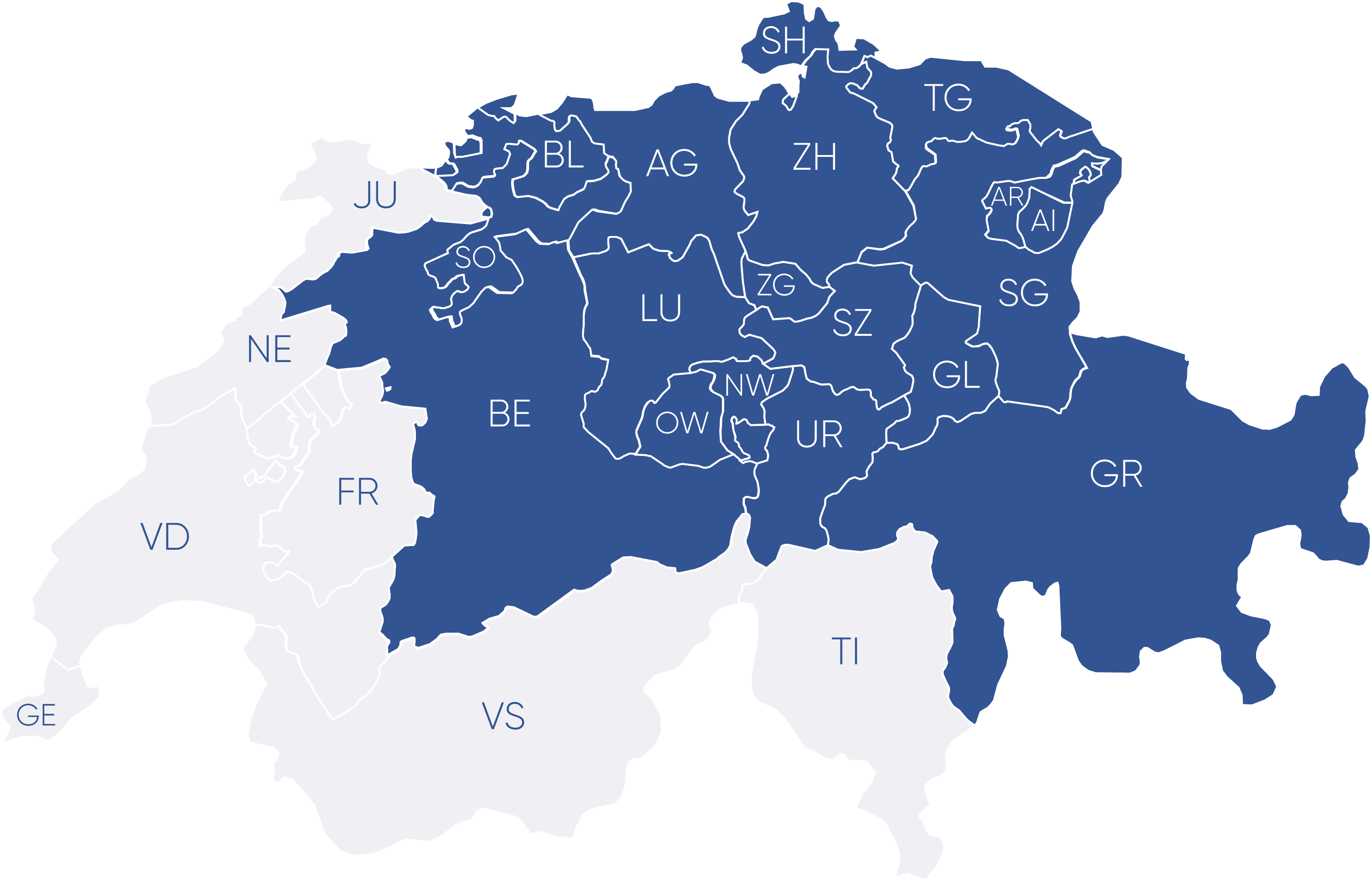 Karte BE / SO / BL / AG / ZH / LU / ZG / Ostschweiz